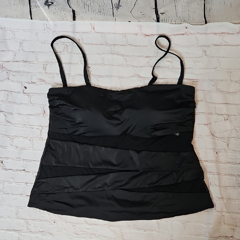 Swimsuits For All Black Swimsuit Tankini Top Sheer Panels NWT Size 26